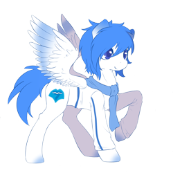 Size: 1200x1200 | Tagged: artist needed, safe, editor:theponyalex, oc, oc only, oc:polar restar, pegasus, pony, 2021 community collab, derpibooru community collaboration, clothes, female, mare, scarf, simple background, smiling, solo, transparent background, uniform