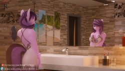 Size: 1920x1100 | Tagged: safe, artist:rinny, oc, oc only, oc:opium spark, anthro, 3d, bathroom, blender, clothes, crossgender, mirror, nightgown, reflection, solo, transgender