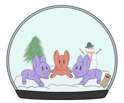 Size: 3000x2500 | Tagged: safe, artist:soupyfox, oc, oc only, alicorn, pegasus, pony, unicorn, colored, commission, duo, flat colors, high res, simple background, snow, snow globe, snowman, solo, transparent background, trio, winter, your character here