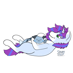Size: 3000x3000 | Tagged: safe, artist:soupyfox, oc, oc only, oc:likina, oc:starline moongazer, fox, pony, unicorn, colored, commission, cuddling, duo, flat colors, high res, petting, simple background, snuggling, transparent background