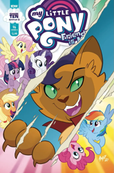 Size: 683x1037 | Tagged: safe, artist:tony fleecs, idw, applejack, capper dapperpaws, fluttershy, pinkie pie, rainbow dash, rarity, twilight sparkle, alicorn, pony, friendship is magic #96, g4, my little pony: friendship is magic (idw), season 10, spoiler:comic, chest fluff, cover, twilight sparkle (alicorn)