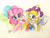Size: 2389x1836 | Tagged: safe, artist:狄优优, pinkie pie, earth pony, fairy, fairy pony, original species, pony, g4, clownpiece, crossover, duo, fairy wings, female, hat, jester hat, mare, party horn, ponified, touhou, wings