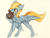 Size: 2234x1700 | Tagged: safe, artist:狄优优, derpy hooves, pegasus, pony, g4, bag, blushing, chest fluff, cute, derp, derpabetes, ear fluff, female, leg fluff, mare, mouth hold, paper bag, raised hoof, simple background, solo, traditional art, watercolor painting, white background, yellow background