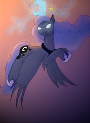 Size: 2912x3977 | Tagged: safe, artist:moonlightrift, princess luna, alicorn, pony, g4, spoiler:comic, flying, glowing eyes, high res, magic, solo