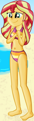Size: 622x2149 | Tagged: safe, artist:majkashinoda626, sunset shimmer, equestria girls, g4, barefoot, beach, belly button, bikini, clothes, cropped, cute, feet, female, sand, shimmerbetes, solo, swimsuit