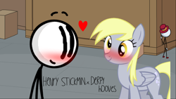 Size: 1280x720 | Tagged: safe, derpy hooves, pegasus, pony, g4, blushing, crossover, crossover shipping, cute, derpabetes, female, heart, henry stickmin, henry stickmin collection, henryderp, love, male, romantic, shipping, straight
