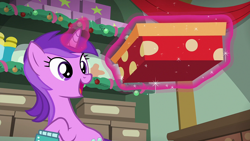 Size: 1920x1080 | Tagged: safe, screencap, amethyst star, sparkler, pony, unicorn, g4, my little pony best gift ever, my little pony: friendship is magic, 1080p, female, magic, mare, open mouth, open smile, smiling, solo, telekinesis