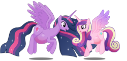 Size: 1280x614 | Tagged: safe, artist:xniclord789x, princess cadance, twilight sparkle, alicorn, pony, g4, the last problem, belly, belly blush, big belly, cute, duo, ethereal mane, female, happy, mare, older, older twilight, older twilight sparkle (alicorn), pregdance, preglight sparkle, pregnant, princess twilight 2.0, simple background, sisters-in-law, starry mane, sunshine sunshine, transparent background, twilight sparkle (alicorn)