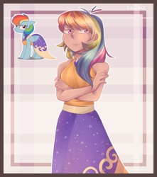 Size: 1103x1250 | Tagged: safe, artist:laismexx, rainbow dash, human, pegasus, pony, g4, make new friends but keep discord, clothes, crossed arms, dress, gala dress, human ponidox, humanized, rainbow dash always dresses in style, rainbow dash is not amused, self ponidox, solo, unamused