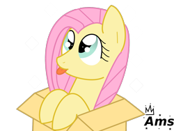 Size: 1600x1200 | Tagged: safe, artist:amgiwolf, fluttershy, pegasus, pony, g4, :p, box, bust, eyelashes, female, flutterbox, mare, pony in a box, simple background, solo, tongue out, transparent background