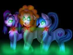 Size: 1080x810 | Tagged: safe, artist:rxndxm.artist, adagio dazzle, aria blaze, sonata dusk, pony, g4, :o, black background, chest fluff, equestria girls ponified, female, glowing eyes, jewelry, mare, necklace, open mouth, ponified, simple background, smiling, the dazzlings