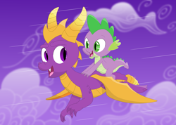 Size: 3529x2511 | Tagged: safe, artist:porygon2z, spike, dragon, g4, crossover, duo, flying, high res, spyro the dragon, spyro the dragon (series)