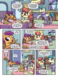 Size: 768x1024 | Tagged: safe, artist:trish forstner, idw, aunt holiday, auntie lofty, scootaloo, pegasus, pony, g4, season 10, spoiler:comic, spoiler:comic93, comic, food, lemon, preview, wing hands, wings