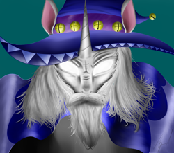 Size: 4630x4093 | Tagged: safe, artist:flaxen's art corner, star swirl the bearded, g4, beard, facial hair, glowing eyes, hat