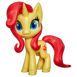Size: 600x600 | Tagged: safe, sunset shimmer, pony, unicorn, g4.5, my little pony: pony life, official, cutie mark, horn, looking at you, simple background, smiling, smiling at you, standing, toy, white background, wide eyes