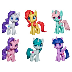 Size: 600x600 | Tagged: safe, fizzleshake, fizzy, gusty, princess cadance, rarity, sunset shimmer, twilight sparkle, alicorn, pony, unicorn, g1, g4, g4.5, my little pony: pony life, g1 to g4, generation leap, gusty (g4.5), toy