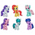 Size: 600x600 | Tagged: safe, fizzleshake, fizzy, gusty, princess cadance, rarity, sunset shimmer, twilight sparkle, alicorn, pony, unicorn, g1, g4.5, my little pony: pony life, alternate hair color, alternate hairstyle, g1 to g4.5, generation leap, gusty (g4.5), limited palette, missing accessory, missing hair streaks, pony friends (g4.5), toy