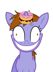 Size: 3325x4500 | Tagged: safe, artist:lyonic, oc, oc only, oc:neon sprinkles, pony, unicorn, crazy smile, donut, female, food, insanity, simple background, slasher smile, solo, transparent background, vector