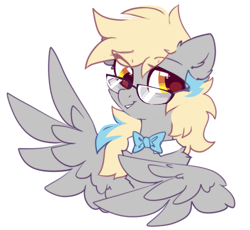 Size: 853x786 | Tagged: safe, artist:mirtash, derpy hooves, pegasus, pony, g4, alternate universe, bowtie, cute, derpabetes, eye clipping through hair, female, glasses, mare, redesign, simple background, solo, white background