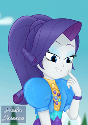 Size: 1240x1754 | Tagged: safe, artist:nadiakaizane, rarity, equestria girls, g4, my little pony equestria girls: better together, female, music festival outfit, smiling, smirk, solo