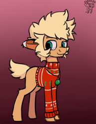 Size: 900x1165 | Tagged: safe, artist:warskunk, oc, oc only, donkey, pony, christmas sweater, clothes, gradient background, male, solo, sweater, tail