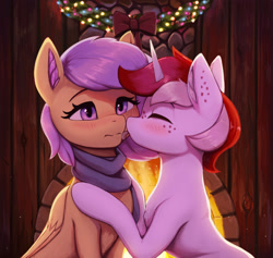 Size: 3000x2847 | Tagged: oc name needed, safe, artist:mrscroup, oc, oc only, pegasus, pony, unicorn, fireplace, high res, licking, tongue out