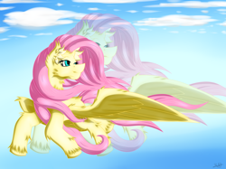 Size: 2796x2088 | Tagged: safe, artist:thebenalpha, fluttershy, pegasus, pony, g4, flying, high res, sky, smiling, solo, zoom layer