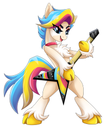 Size: 1807x2139 | Tagged: safe, alternate version, artist:feneksia, oc, oc only, oc:rocket pop, earth pony, pony, background removed, female, guitar, musical instrument, performance, show, standing