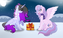 Size: 3672x2224 | Tagged: safe, artist:maluma1986, artist:purplepotato04, oc, oc only, oc:lavender, alicorn, pegasus, pony, clothes, female, high res, mare, present, scarf