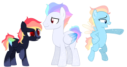 Size: 5456x2878 | Tagged: safe, artist:fcrestnymph, oc, oc only, pegasus, pony, female, magical lesbian spawn, male, mare, offspring, parent:night glider, parent:rainbow dash, parents:nightdash, simple background, stallion, transparent background