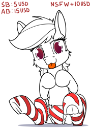 Size: 858x1200 | Tagged: safe, artist:dacaoo, pony, christmas, christmas stocking, clothes, holiday, socks, solo, striped socks, striped underwear, tongue out, underwear, ych example, your character here