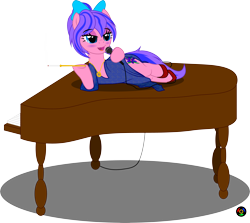 Size: 7065x6308 | Tagged: safe, artist:kyoshyu, oc, oc only, oc:sweet iris, earth pony, pony, absurd resolution, bow, cigarette, cigarette holder, clothes, dress, female, hair bow, mare, microphone, musical instrument, piano, simple background, smoking, solo, transparent background