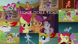 Size: 1970x1109 | Tagged: safe, edit, edited screencap, editor:quoterific, screencap, apple bloom, apple cinnamon, apple flora, applejack, gala appleby, jonagold, marmalade jalapeno popette, philomena, pinkie pie, rainbow dash, scootaloo, spike, sweet tooth, sweetie belle, twilight sparkle, wensley, dragon, a bird in the hoof, apple family reunion, g4, it's about time, just for sidekicks, magic duel, sisterhooves social, too many pinkie pies, apple family member, candy caramel tooth, clone, collage, cutie mark crusaders, feather, golden oaks library, male, pinkie clone, royal guard, tickling