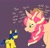 Size: 939x901 | Tagged: safe, artist:thatknuxandsilverfan, oc, oc:queen motherly morning, oc:swirlee doo, alicorn, pony, unicorn, alicorn oc, big pony, black background, commissioner:bigonionbean, cowboy hat, cutie mark, dialogue, embarrassed, female, fusion, fusion:applejack, fusion:pinkie pie, fusion:rainbow dash, fusion:sunset shimmer, hairband, hat, hidden eyes, horn, magic, mare, simple background, stetson, traditional art, wings, writer:bigonionbean