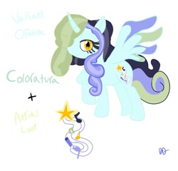 Size: 939x901 | Tagged: safe, artist:thatknuxandsilverfan, coloratura, oc, oc:aerial loop, oc:valiant operetta, alicorn, pony, g4, color palette, commissioner:bigonionbean, cutie mark, female, fusion, fusion:aerial loop, fusion:valiant operetta, mare, merging, rara, writer:bigonionbean