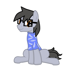 Size: 1200x1024 | Tagged: safe, artist:silver-bristle, derpibooru exclusive, oc, oc only, oc:silver bristle, earth pony, pony, 2021 community collab, derpibooru community collaboration, clothes, glasses, male, shirt, simple background, sitting, solo, stallion, t-shirt, transparent background