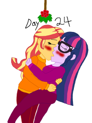 Size: 1280x1698 | Tagged: safe, artist:horroraceman93, sci-twi, sunset shimmer, twilight sparkle, equestria girls, g4, blushing, duo, female, holly, holly mistaken for mistletoe, kiss on the lips, kissing, lesbian, ship:sci-twishimmer, ship:sunsetsparkle, shipping