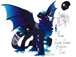 Size: 1260x950 | Tagged: safe, artist:arexstar, oc, oc only, oc:cain, hybrid, pony, interspecies offspring, magical threesome spawn, male, multiple parents, offspring, parent:oc:knight vision, parent:princess luna, parent:queen novo, parents:canon x oc, simple background, solo, white background