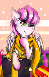 Size: 1029x1620 | Tagged: safe, artist:yuris, oc, oc only, oc:flutter cat, pegasus, pony, christmas, holiday, solo