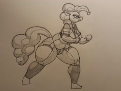 Size: 3984x2988 | Tagged: safe, artist:tracerpainter, pinkie pie, earth pony, anthro, g4, alien (franchise), high res, plump, solo, thick, thighs, thunder thighs, traditional art