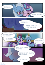 Size: 3035x4299 | Tagged: safe, artist:lexiedraw, starlight glimmer, trixie, pony, unicorn, g4, blushing, comic, dialogue, drunk, female, high res, lesbian, looking at each other, mare, ship:startrix, shipping