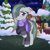 Size: 2048x2048 | Tagged: safe, artist:ravenirik, marble pie, earth pony, pony, g4, blushing, breath, christmas, christmas lights, christmas tree, clothes, cute, female, floppy ears, hair over one eye, high res, holiday, marblebetes, mare, outdoors, raised hoof, scarf, snow, snowfall, solo focus, tree, winter