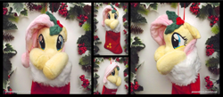 Size: 4020x1754 | Tagged: safe, artist:peruserofpieces, fluttershy, pegasus, pony, g4, christmas, christmas stocking, cute, female, floppy ears, garland, hiding behind hooves, holiday, holly, looking at you, mare, peruserofpieces is trying to murder us, shy, shyabetes, solo