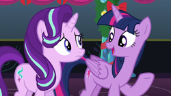 Size: 1920x1080 | Tagged: safe, screencap, starlight glimmer, twilight sparkle, alicorn, pony, unicorn, a hearth's warming tail, g4, duo, female, mare, twilight sparkle (alicorn)