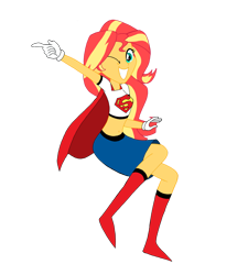 Size: 1024x1190 | Tagged: safe, artist:meaing2003, sunset shimmer, equestria girls, g4, clothes, costume, halloween, halloween costume, solo, supergirl, superhero costume