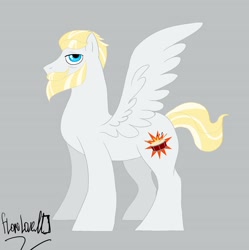Size: 2271x2280 | Tagged: safe, artist:flame_heart_98, pegasus, pony, beard, facial hair, gray background, high res, male, ponified, signature, simple background, solo, stallion, wings