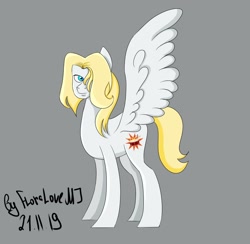 Size: 1394x1358 | Tagged: safe, artist:flame_heart_98, pegasus, pony, gray background, hair over one eye, ponified, signature, simple background, solo, wings