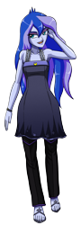 Size: 1296x3600 | Tagged: safe, artist:artemis-polara, princess luna, vice principal luna, equestria girls, g4, breasts, clothes, feet, female, nightgown, open-toed shoes, pants, sandals, simple background, sleeveless, smiling, solo, toes, transparent background, watch, wristwatch