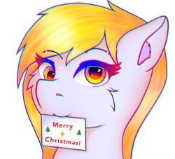 Size: 1280x1160 | Tagged: safe, artist:legionsunite, derpy hooves, pegasus, pony, g4, bust, card, cheek fluff, christmas, chromatic aberration, cute, ear fluff, female, freckles, holiday, mare, merry christmas, simple background, transparent background