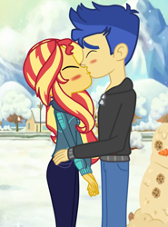 Size: 1483x2008 | Tagged: safe, artist:gmaplay, flash sentry, sunset shimmer, equestria girls, g4, female, holiday, kissing, male, ship:flashimmer, shipping, straight